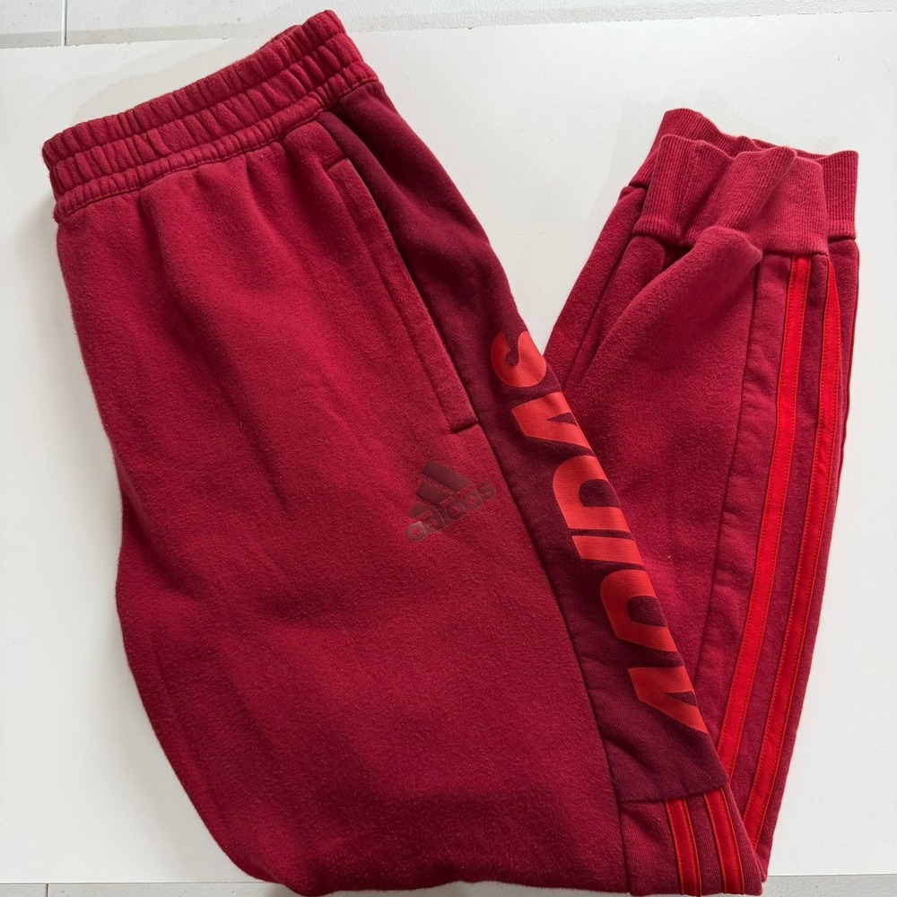 Adidas Joggers Mens Medium Red Great Fleece 3-Stripe Sweatpants FK1755